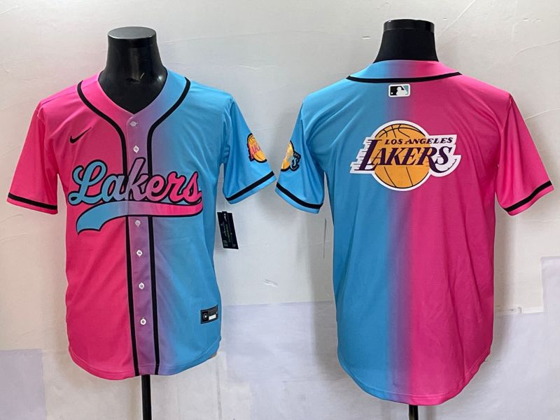 Men 2025 Los Angeles Lakers Blank Blue pink Nike Joint Name NBA Jersey style 13->los angeles lakers->NBA Jersey